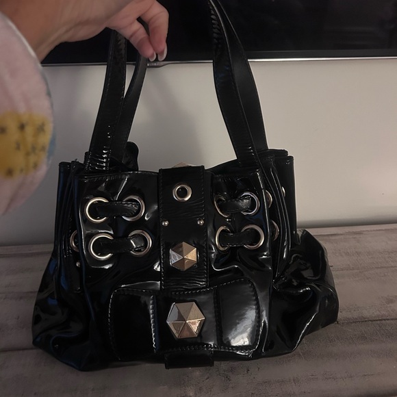 Jimmy Choo black studded patent leather Ramona bag